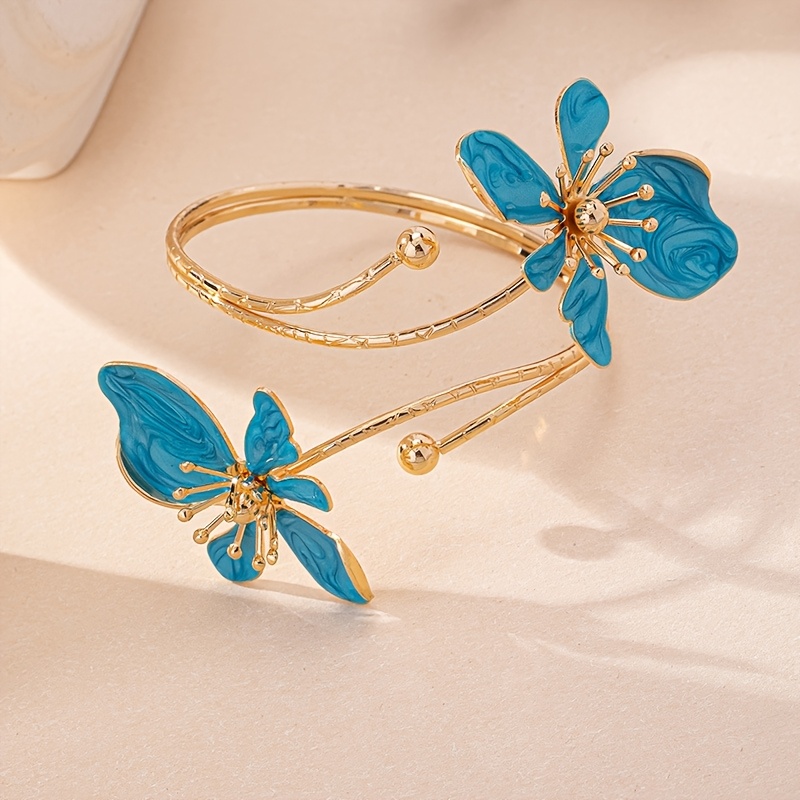Women's Twin Flower Open Bangle, Light Luxury Hand Jewelry