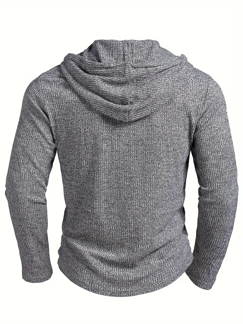 mens ribbed long sleeve hooded henley shirt casual trendy buttons for autumn and winter Product details 4