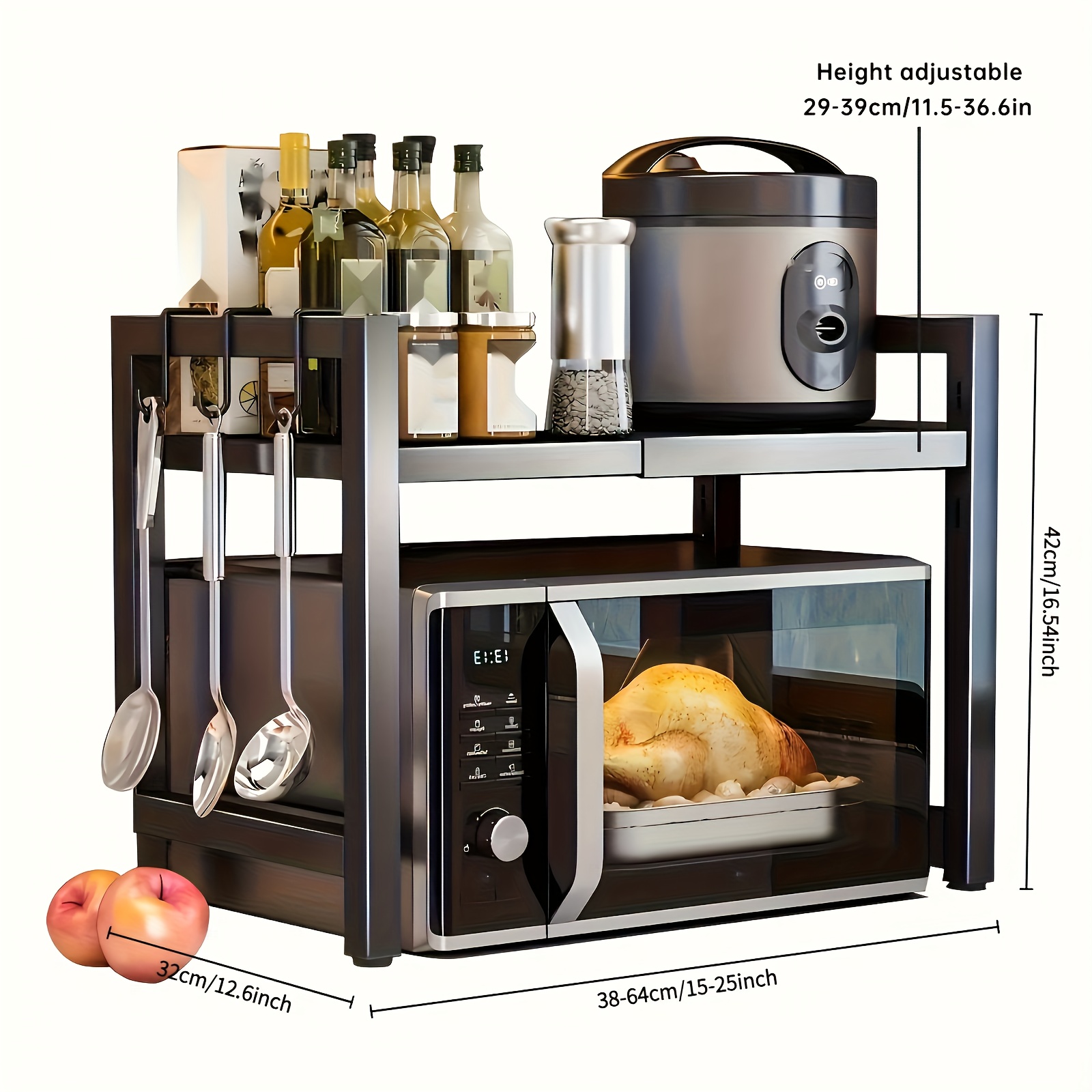 1pc Triangle Shelf with Hooks, Expandable Metal Microwave Oven Rack - Vertical Countertop Storage Rack for Toaster Oven, Air Fryer, Rice Cooker And Other Appliances - Easy to Install, Sturdy Metal Construction, Space-Saving Design