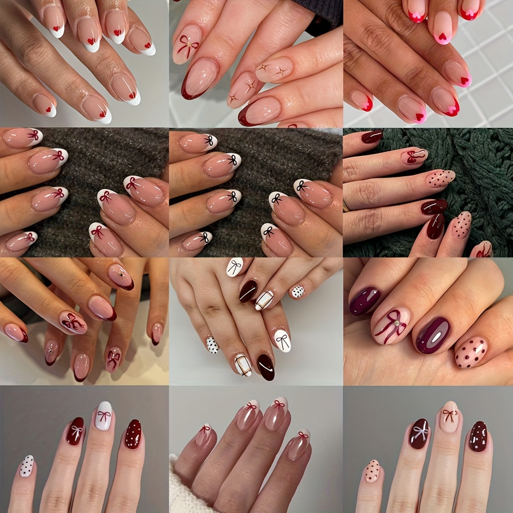 TEMU Set di 288 Unghie Finte Ovali Corte Multicolore con e Cuore, Unghie Rimovibili, Unghie Acriliche, Unghie Y2K, Nail Art Elegante e , per Donne,