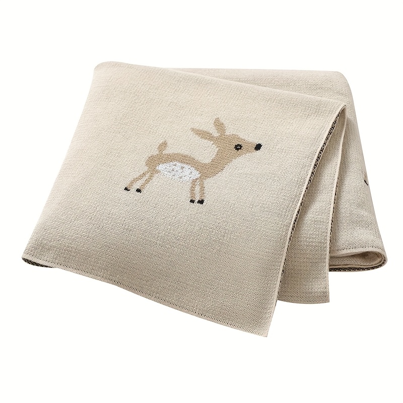Pure Cute Jacquard Knit Camel-colored Baby Knit Blanket, 90 X 70cm
