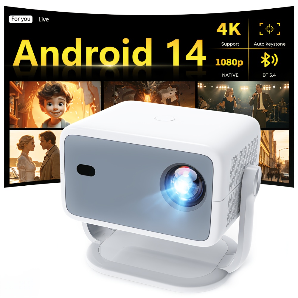 Image of [built-in Apps/4k Support] Smart Indoor Projector With Wifi6 And Bt5.3, Local 1080p Portable Projector, Auto Focus/keystone, Movie Home Theater Projector With Adjustable Stand