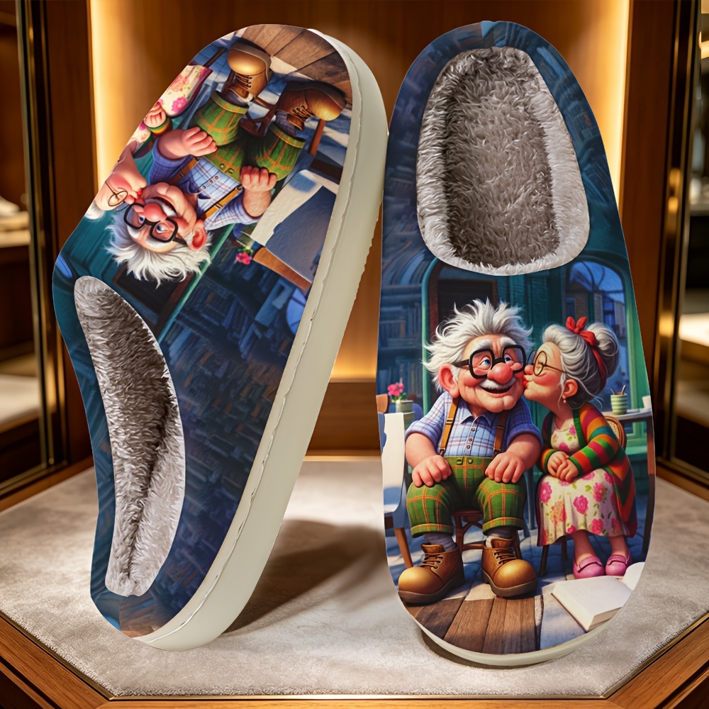 TEMU Kuzjvy Men's Winter -lined Slippers With Tpr Sole & Print - Warm Soft /outdoor Suitable For Home, Parties, Vacations, Round Toe For Daily Wear,