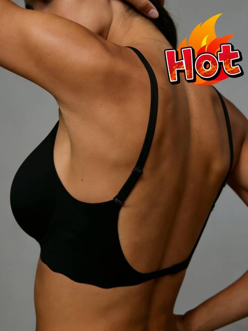 1pc sin espalda para mujer, sin aros anticaída, ropa interior sin costuras, estilo camiseta, push-up para uso