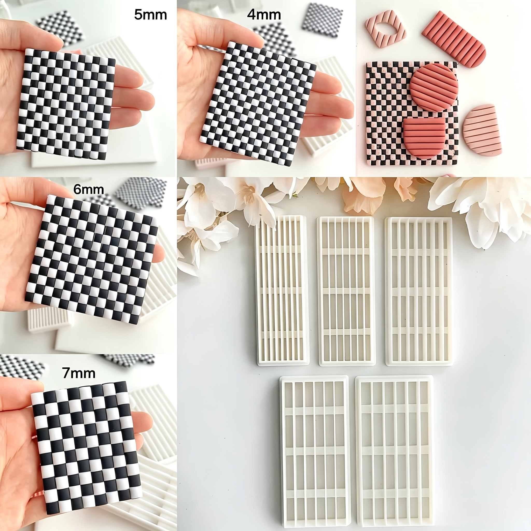 TEMU 5pcs Set Of Soft Clay Molds Grid Bar Molds Soft Clay Earring Cutting Molds Checkerboard Grid Soft Clay Earring Cutting Molds