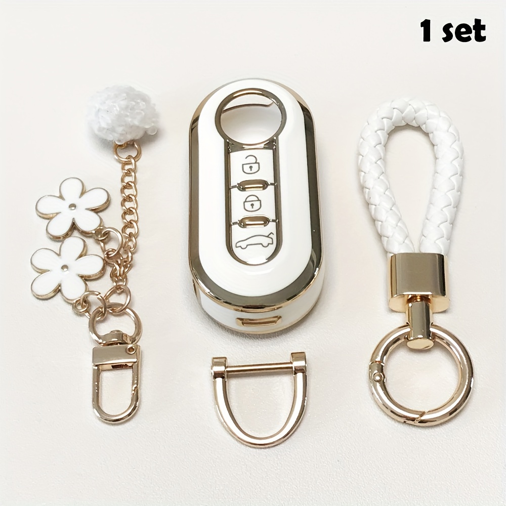 Image of Key Cover Suitable For Fiat, Compatible With For Fiat 500 And Boyue Car Key, Made Of Soft Material With Full Protection And Keychain