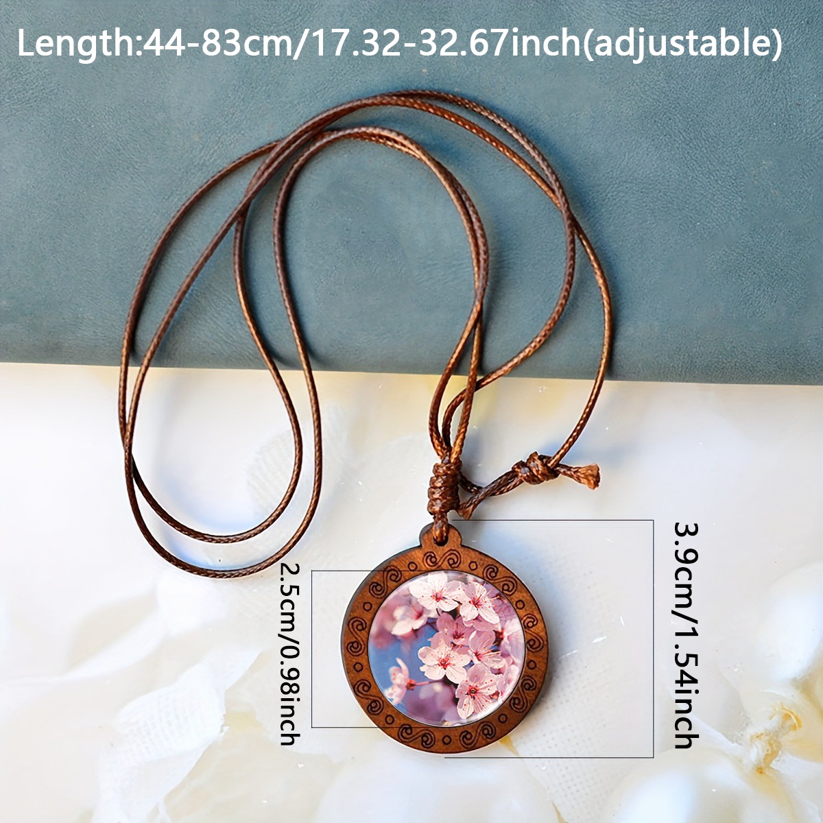 Handcrafted Wooden Necklace Pendant, Spring Cherry Blossom Design
