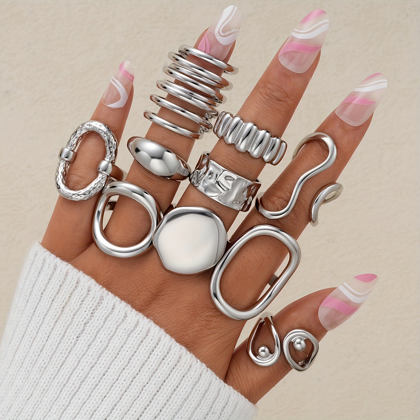 E-shop 10 Stück Minimalistische Unregelmäßige Twist Geometrische Ring-Set für Frauen, Ideal für Dates, Urlaub, Partygeschenke