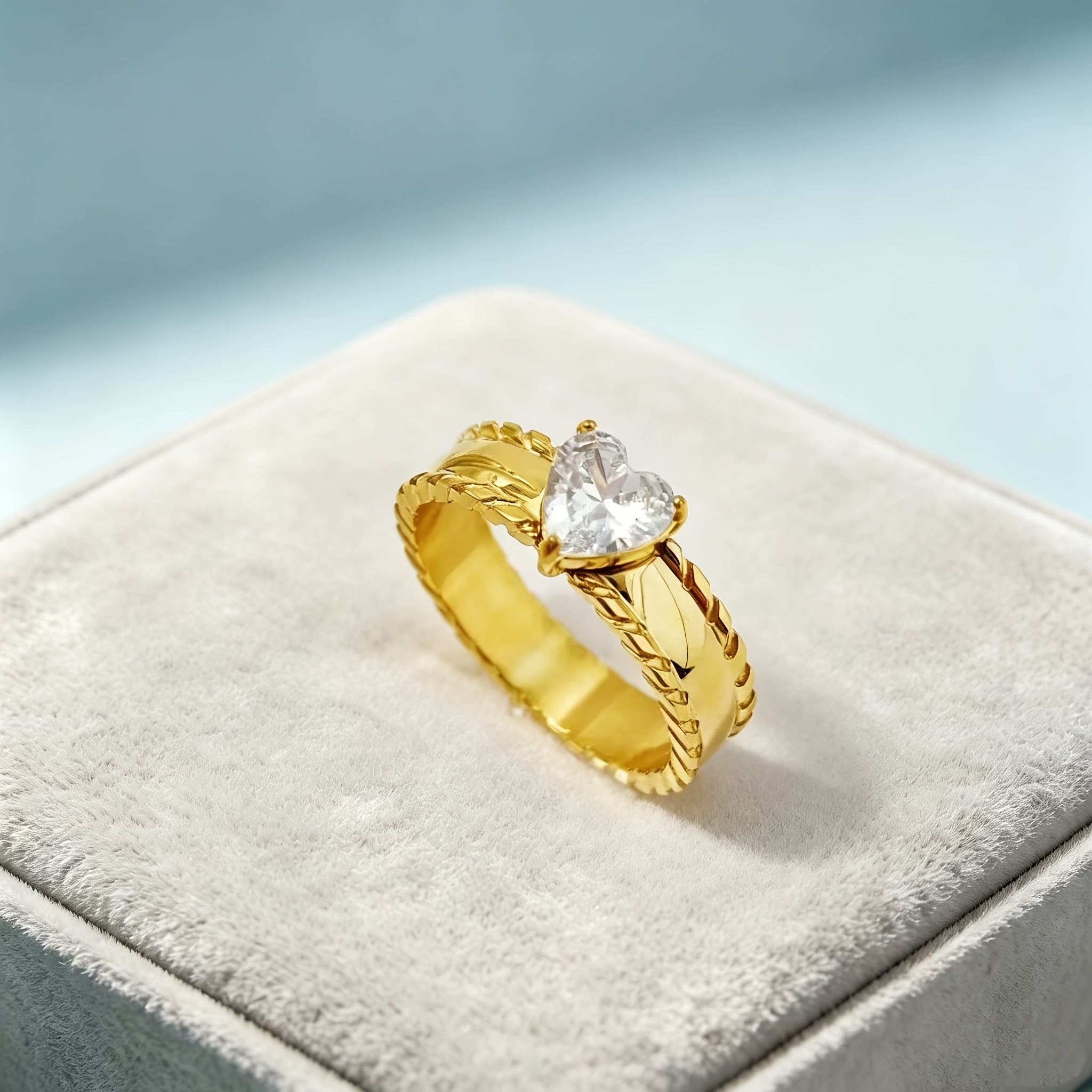 Women's Minimalist Heart Ring with Textured Band