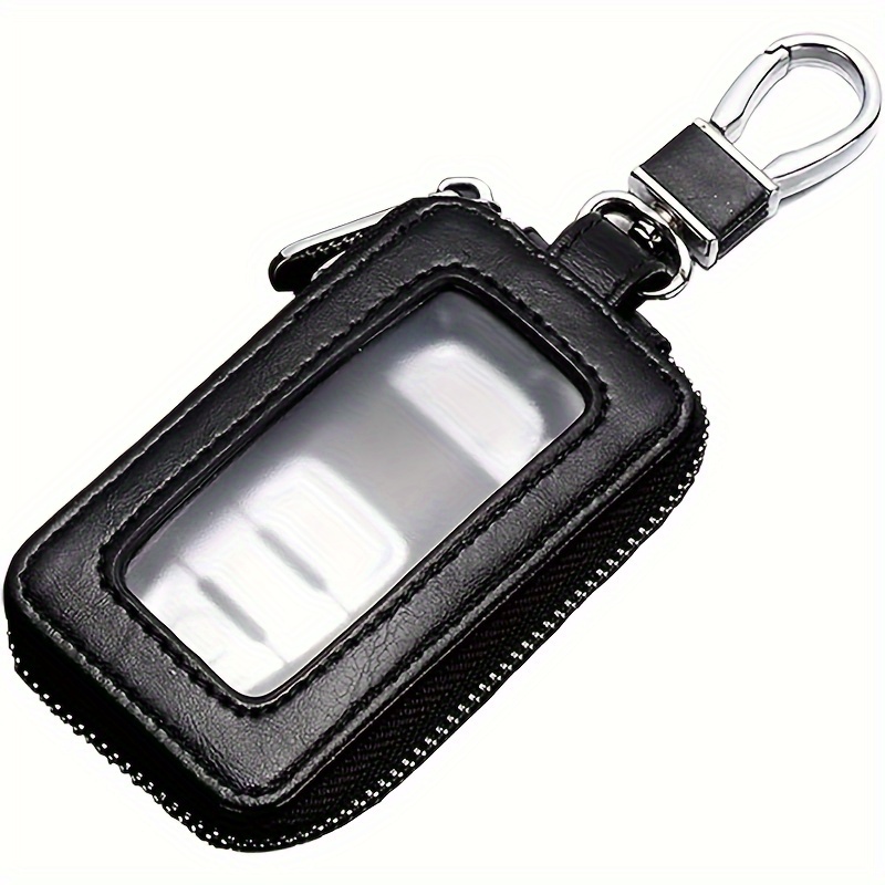 Obcreator Men's Pu Zipper Car Key Chain Case Holder Car Key Case Key Fob With Window Protector Car Key Fob Cover Case (black, Blue, Brown, Red) Gifts For Men, Valentine's Day Gifts, Father's Day Gifts