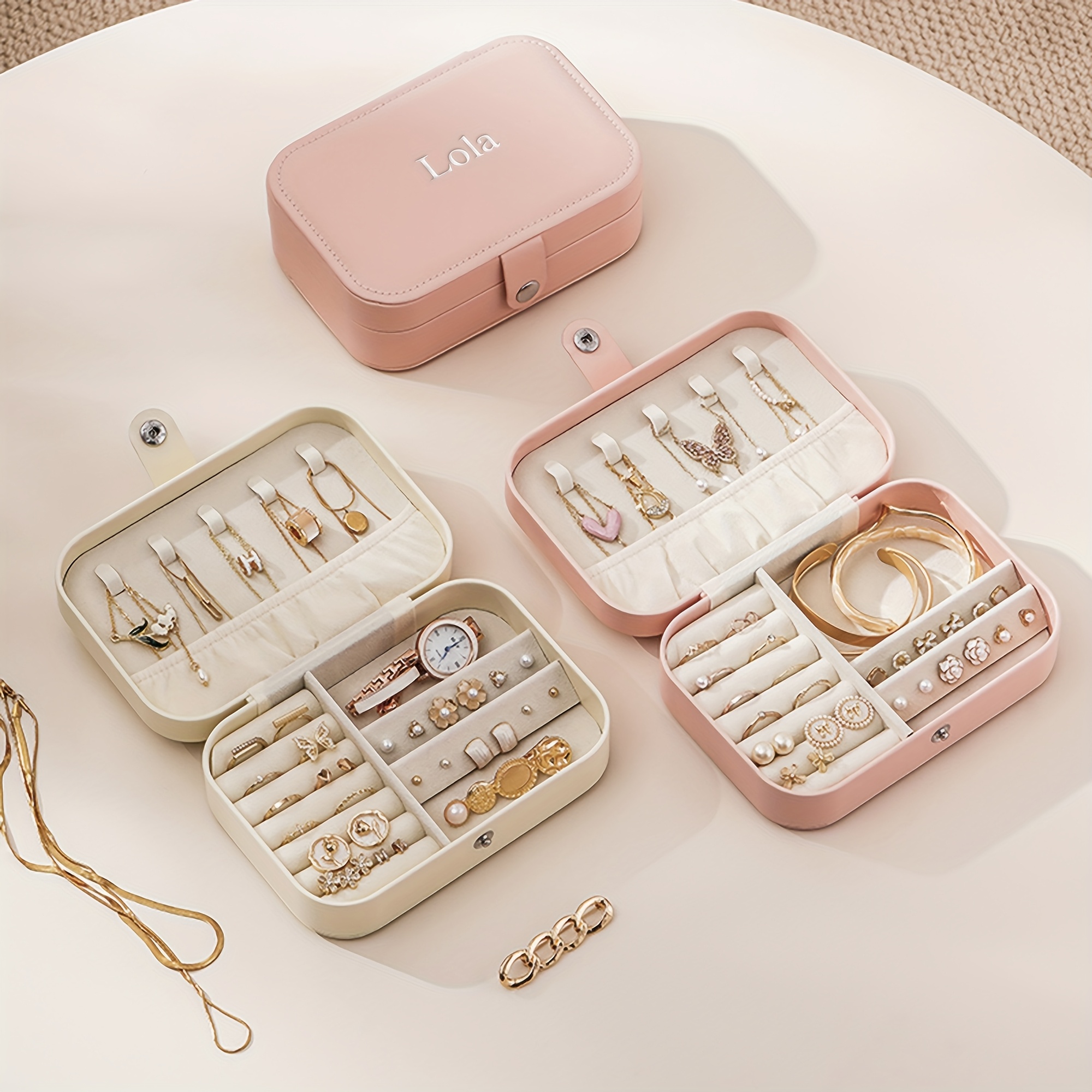 Custom-Made Silvery Engraved Faux Leather Portable Storage Box