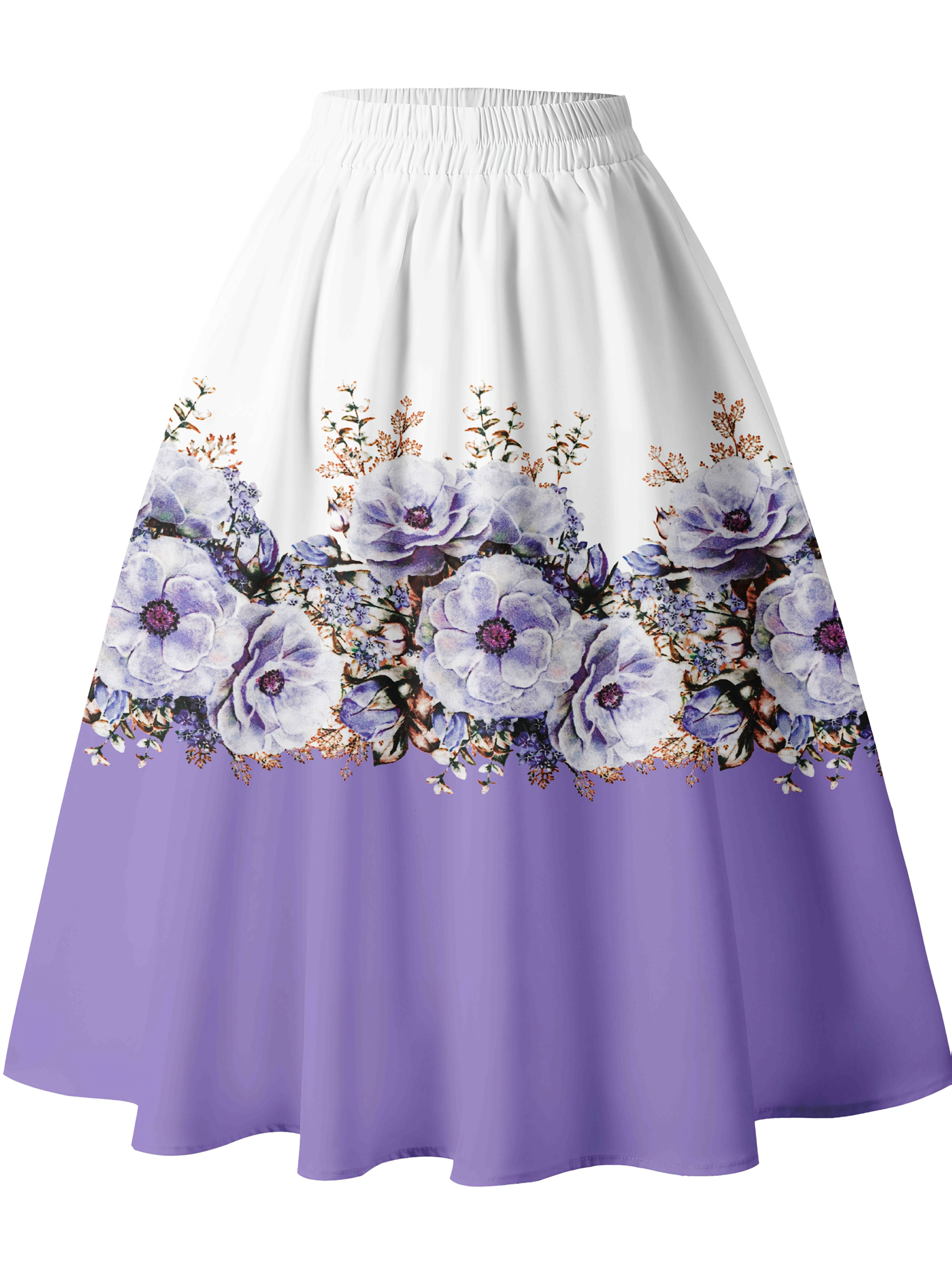 elegant purple floral print a line midi skirt elastic Temu Ireland