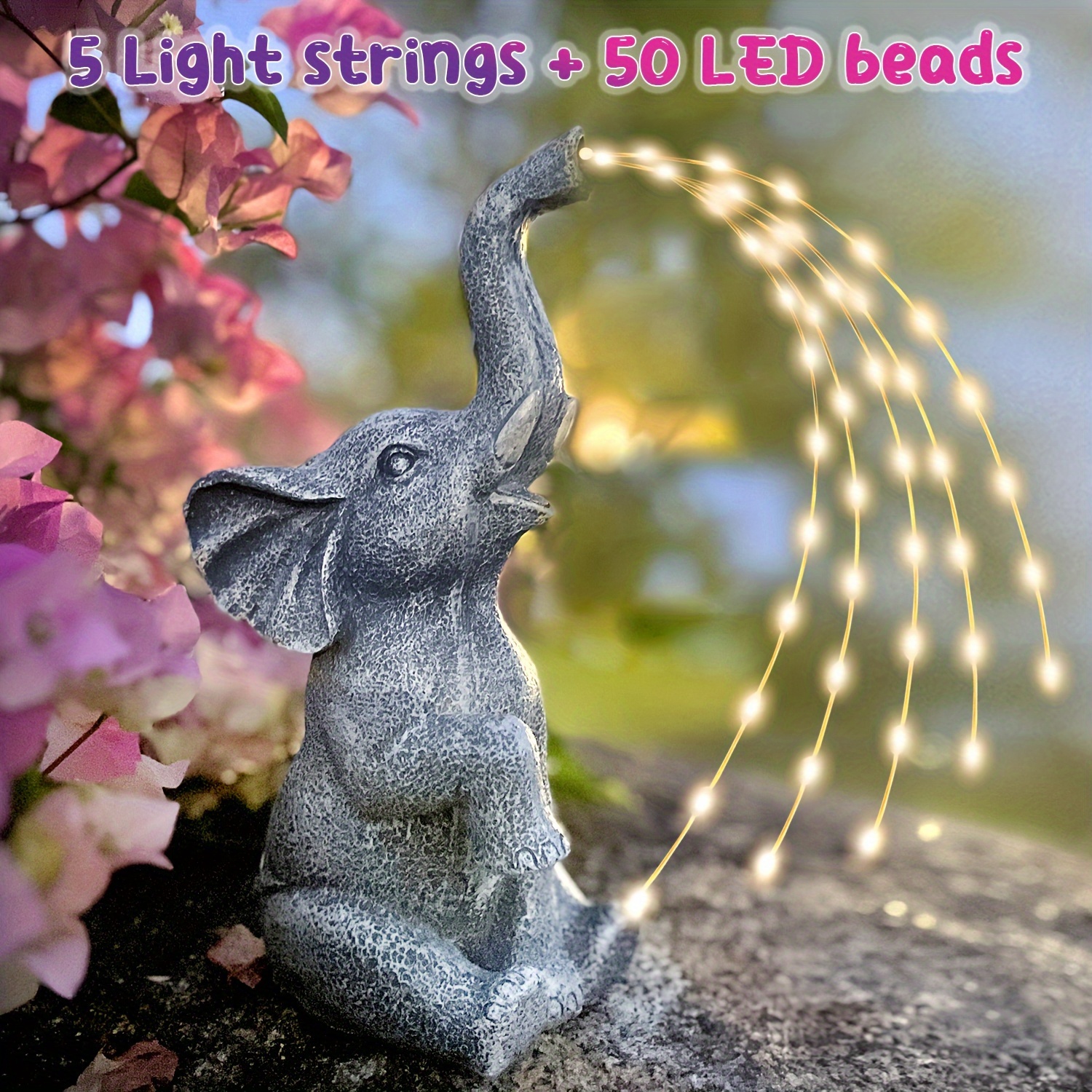 

Solar Powered Elephant Statue Garden Decor Easter Gift With Flickering String Led Outdoor Decoration For Patio, Balcony, Yard,lawn Ornament For