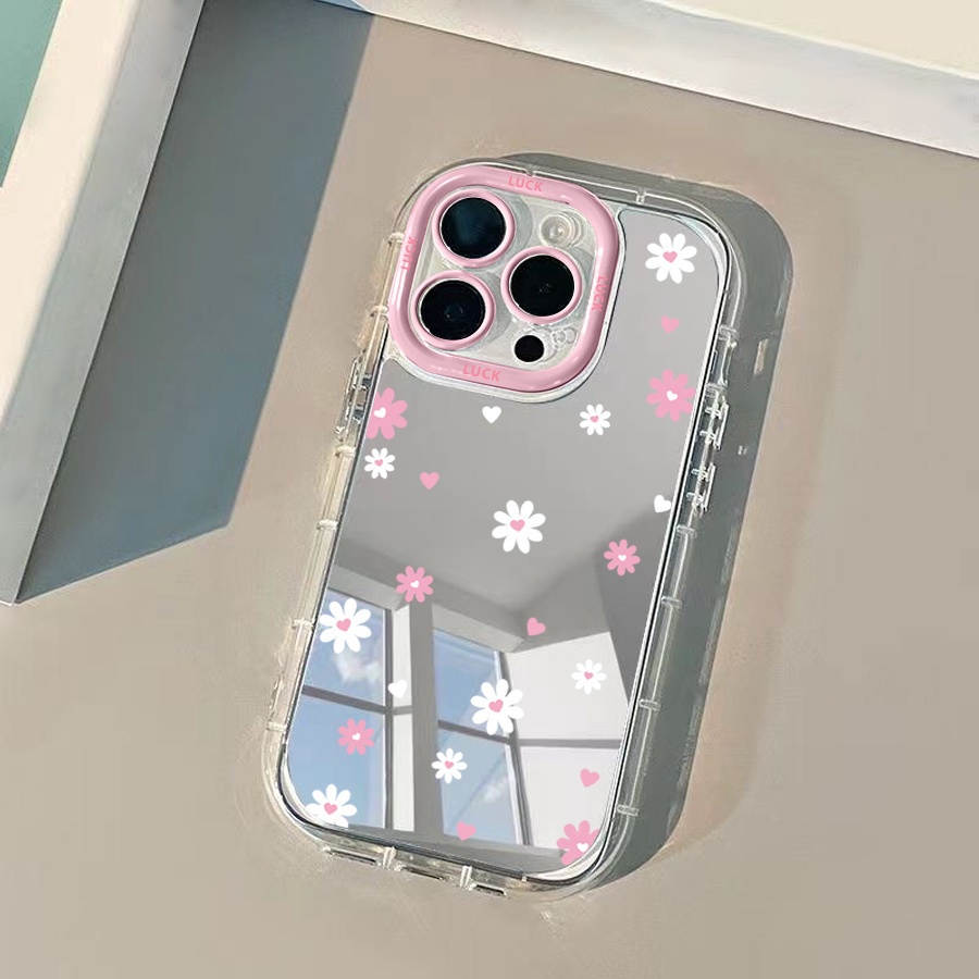 TEMU para Teléfono - Espejo Interior con Estampado Floral para Apple iPhone 16/15/14/13/12/11/X/XR/XS/8/7/SE Pro , Material de Carcasa Naranja Espejo