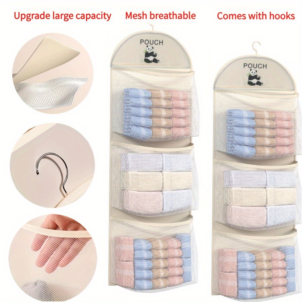 1/2pcs Panda Theme Hanging Mesh Underwear And Socks Organizer - Breathable, Odorless Polyester Wall Or Door Hanging Bag With Multiple Compartments For Closet Organization In Bathroom, Bedroom, Kitchen