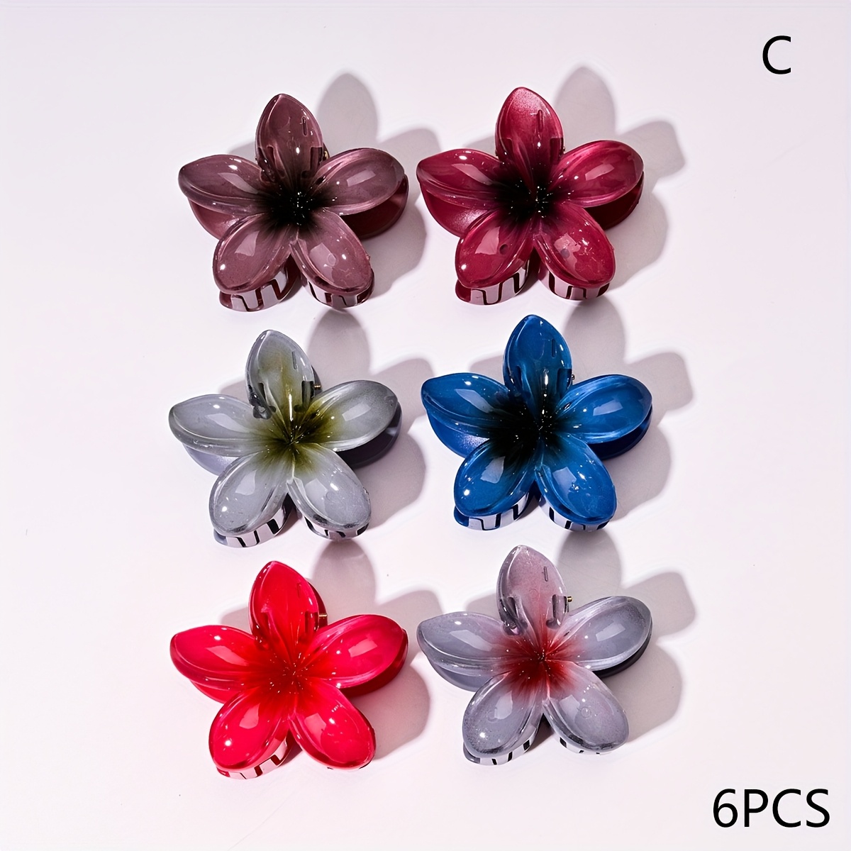 Image of 3pcs/6pcs Women's Summer Frangipani Hair Clip New Bohemian Gradient Flower Claw Clip Headdress Hair Styling Clip Back Of Head Clip Daily Additions
