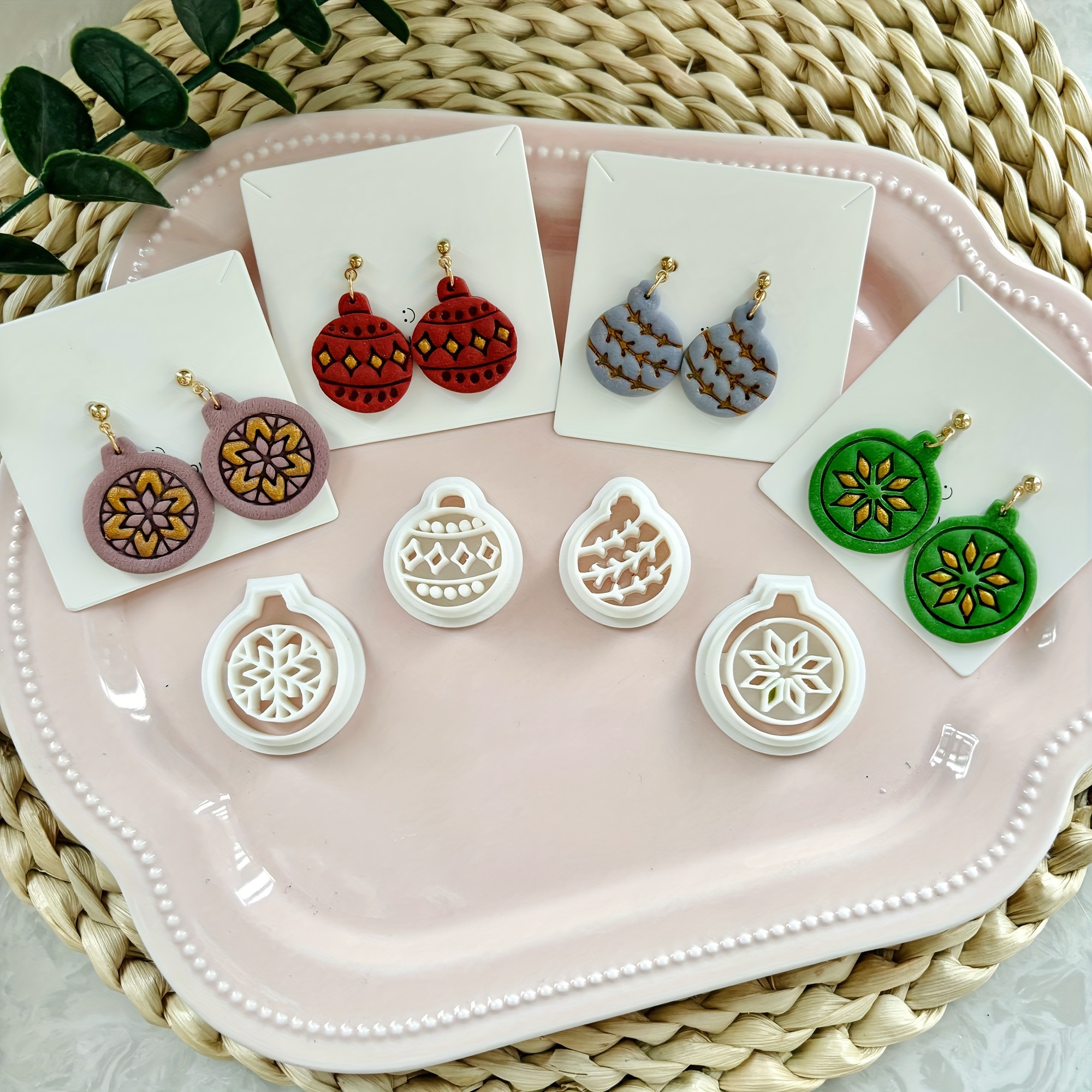 

Christmas Ornament Earrings Crafting Kit - 4 Piece Polyresin Clay Cutter Molds Set For Polymer Clay Supplies, Winter Clay Earring Mold Set, Seasonal Jewelry Making Tools With Holiday Themes