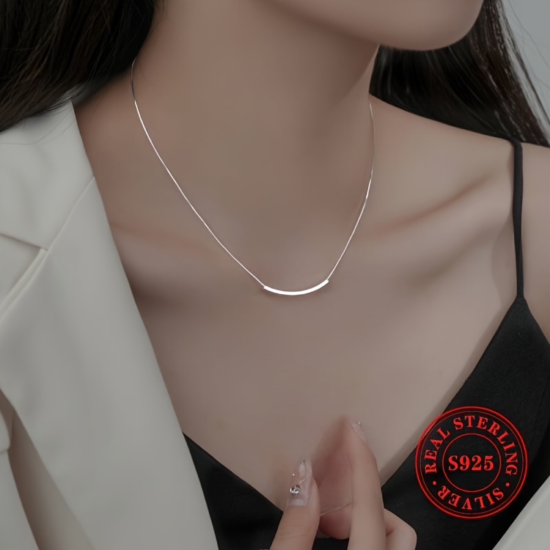 

925 Sterling Silver Simple Curved Shape Chain Necklace Silver Color Minimalist Style Neck Jewelry Female Ornament