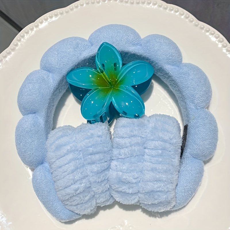 TEMU Cloud Fluffy High Skull Top para Lavar la Cara + Set de Pulsera con Clip Antideslizante para el Cabello, Banda para el Cabello para Maquillaje,