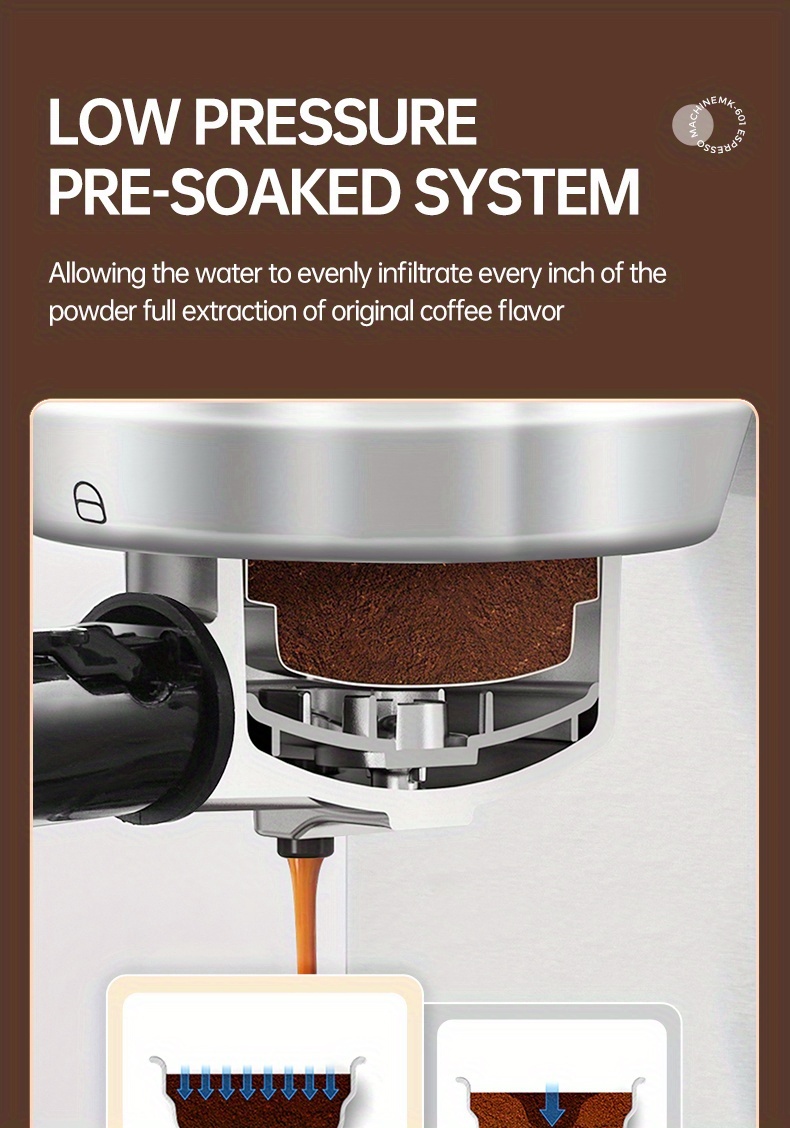 1 Unit CAFELFFEMK-601 Espresso Machine with Milk Frother, 20bar Extraction, Visible Pressure Gauge, Stainless Steel Body, Removable Drip Tray, 1.1L Water Capacity, Coffee Shop Gift Suitable for Lovers/father/mother, Office Equipment