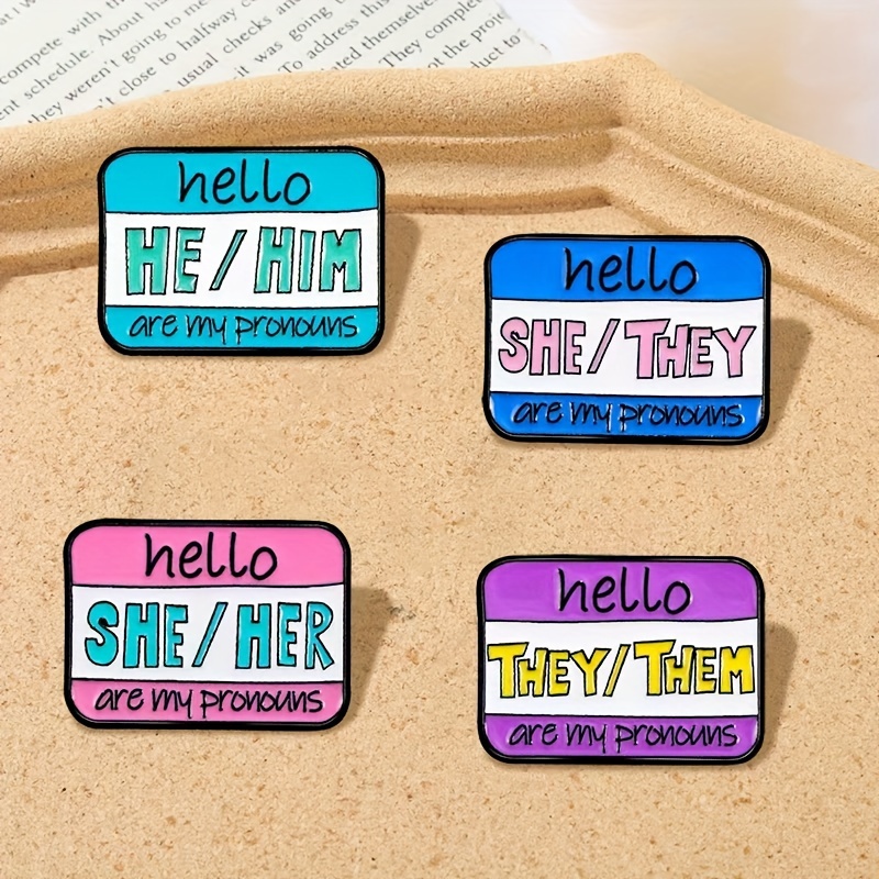 

4-pack Pronoun Enamel Pins, Cute Alloy Gender Pronoun Badge Set For , Cartoon Letter Brooches For Backpack And Clothing Decoration, Accessory