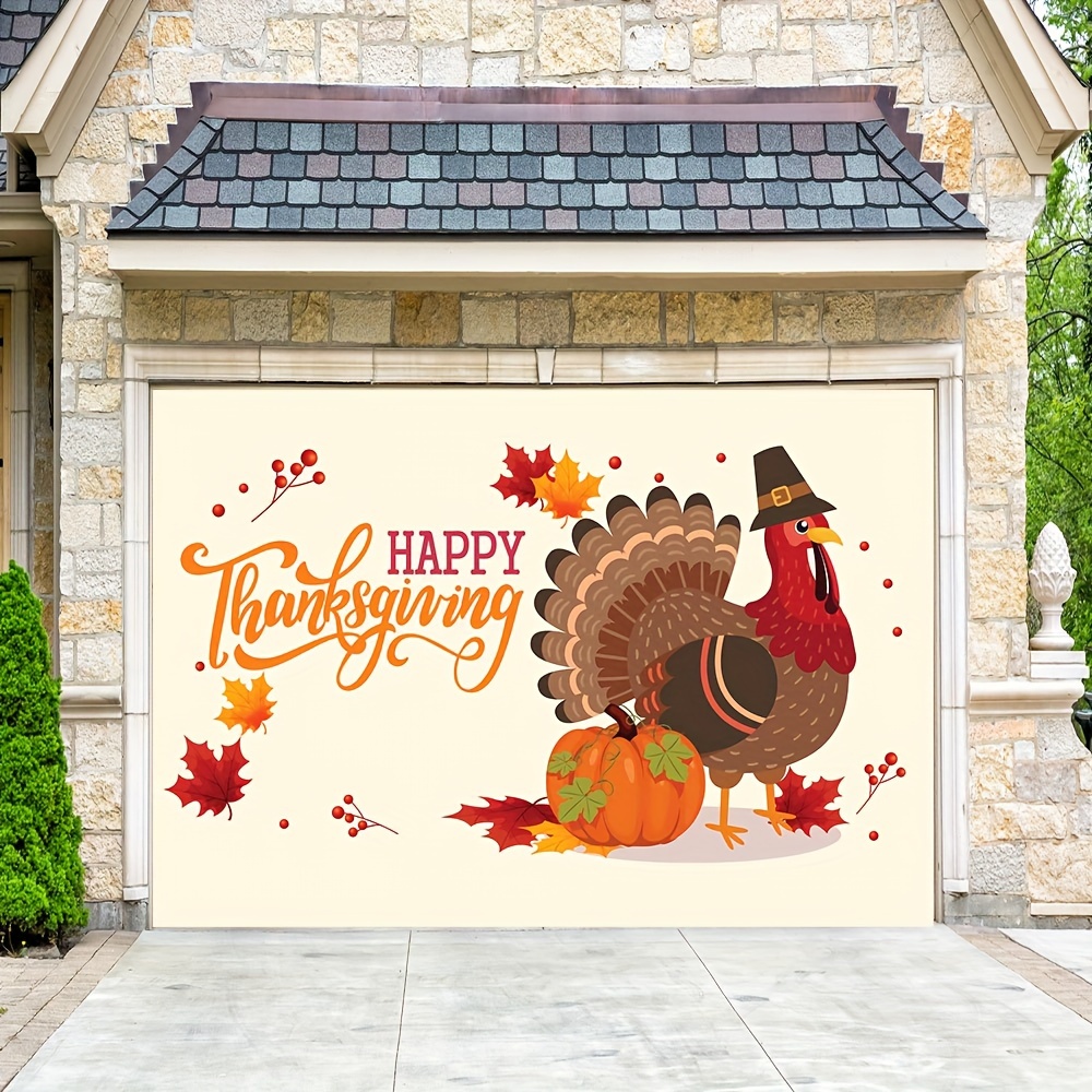 

Garage Door Banner - Turkey, Maple Leaf & Pumpkin Design | Polyester Outdoor Decoration For Home, Yard & Lawn