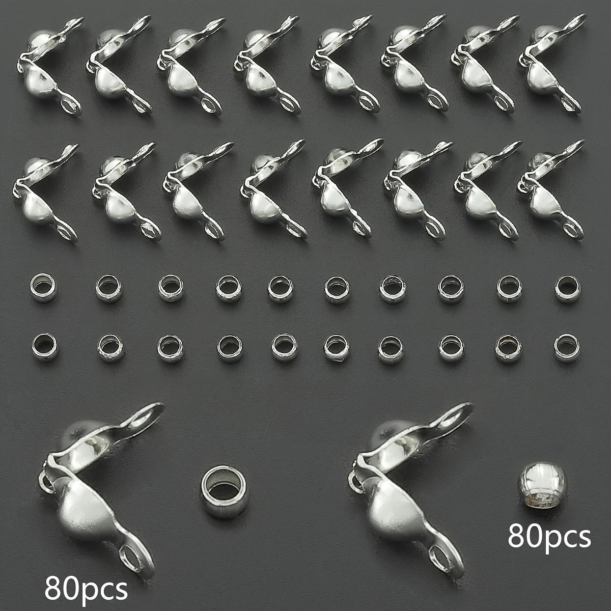 TEMU 2d Flat - 160pcs (80pcs Lobster Clasps And 80pcs Spacer Beads) Pack Suitable For Jewelry Making - White K Lobster Clasps And Flat-back Spacers,