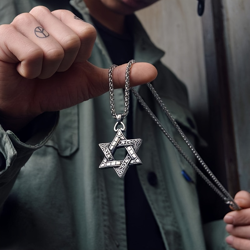 mens 316l stainless steel star of david necklace six pointed jewish symbol pendant durable interlocking link chain minimalist   for everyday formal wear jewish heritage jewelry gift for men stylish titanium 316l stainless steel chain with intricate star of david pendant fashionable statement piece for mens accessories 3