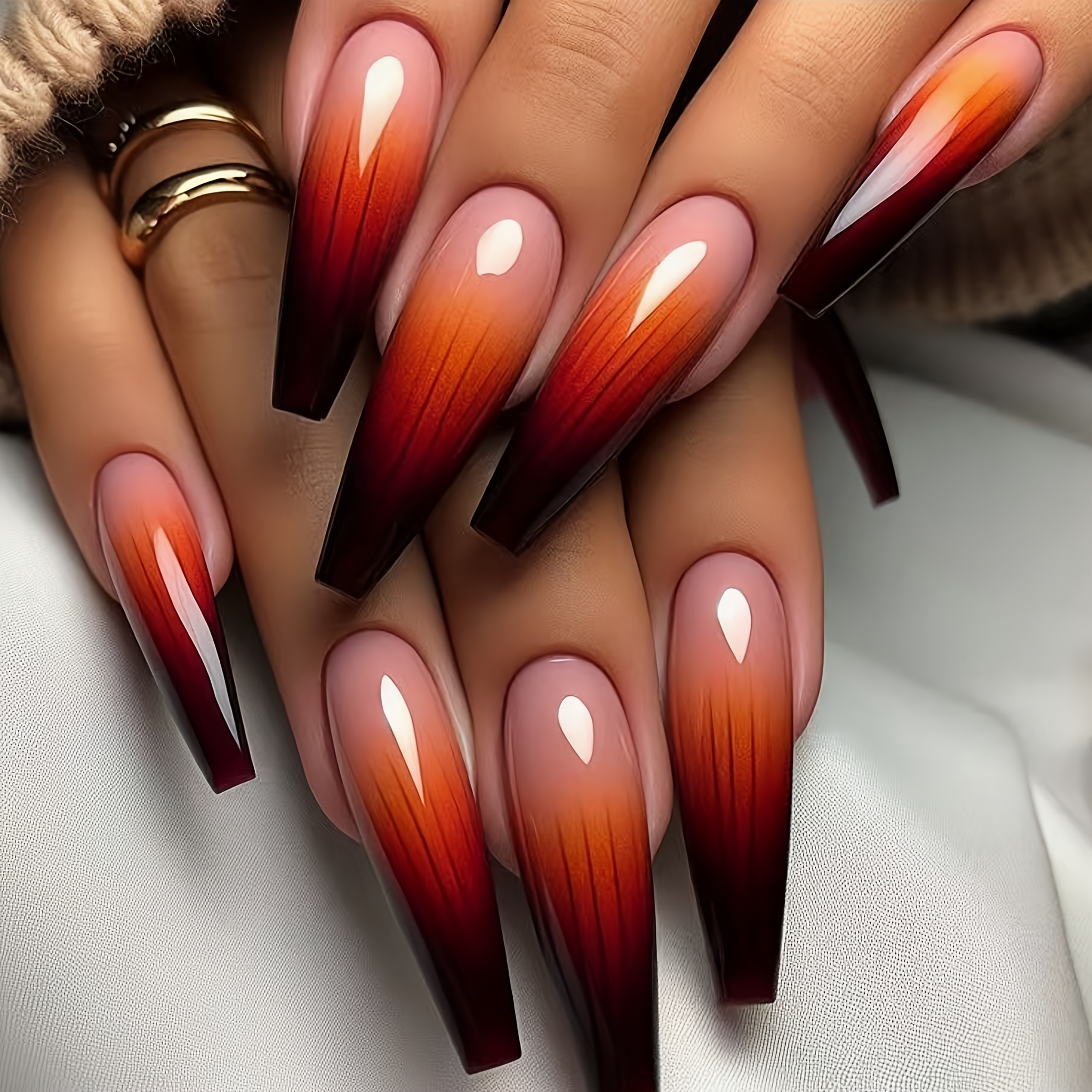 TEMU 24pcs Nail Art, Nude Vertical Stripe Gradient Press-on Nails, Matte Frosted Premium Style Hand-thin Finished Nail Tips, Autumn Atmosphere