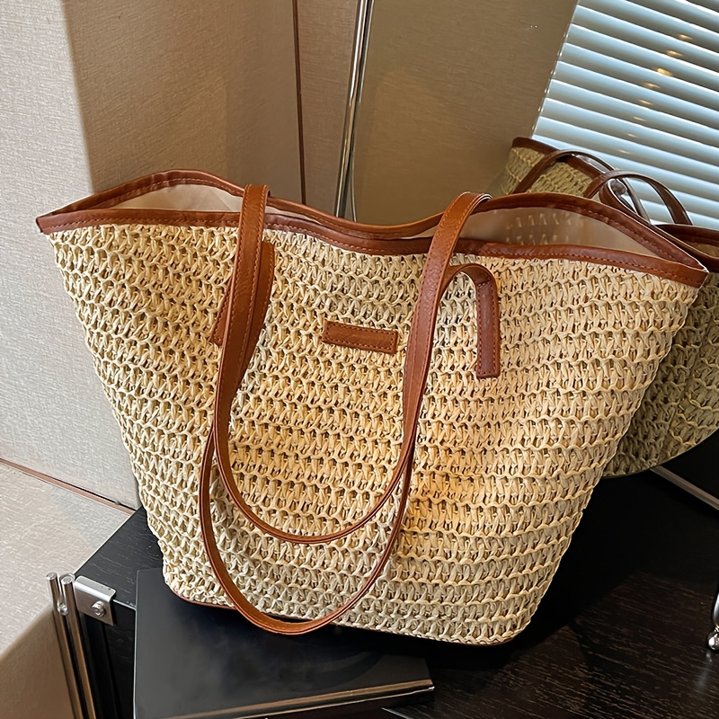 item picture new   woven fabric large capacity womens single shoulder bag with a fixed shoulder strap for convenient   suitable for daily commutes shopping short trips beach vacations and as a gift
