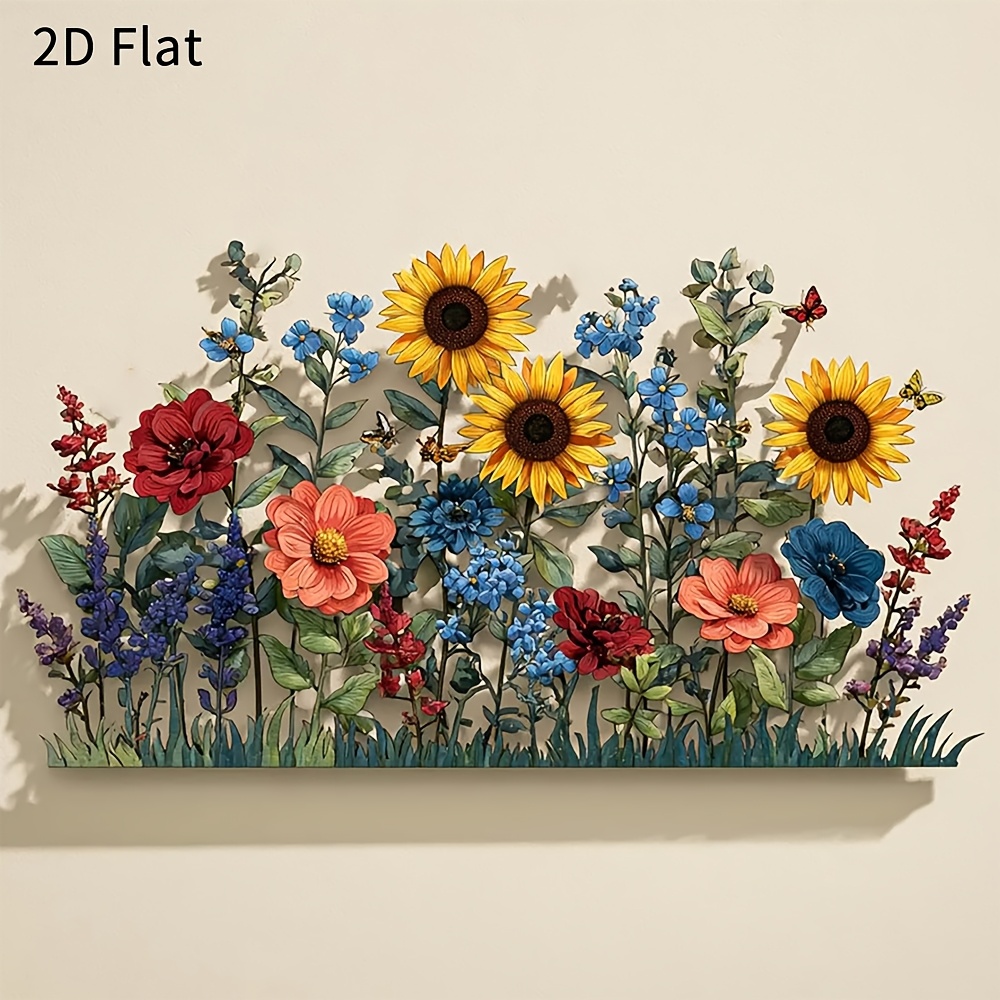 TEMU 2d Flat, 1pc Colorful Metal Wall Art, Garden Decor, Durable Waterproof Panels, Suitable For Room, Porch And Courtyard, Housewarming Gift, Warm