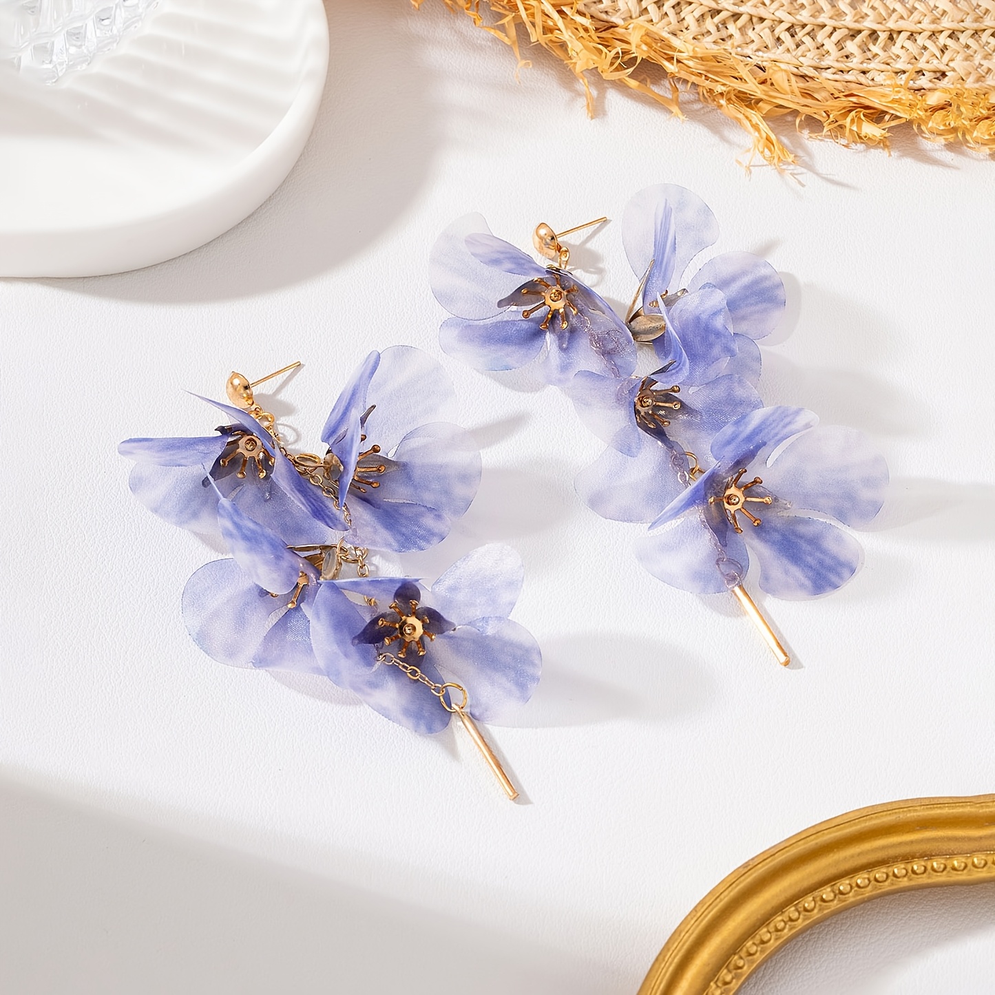 TEMU Une paire de boucles d'oreilles élégantes et luxueuses de style féérique, bohème et d'été, , avec pendentif à franges et de fleur, pour femmes.