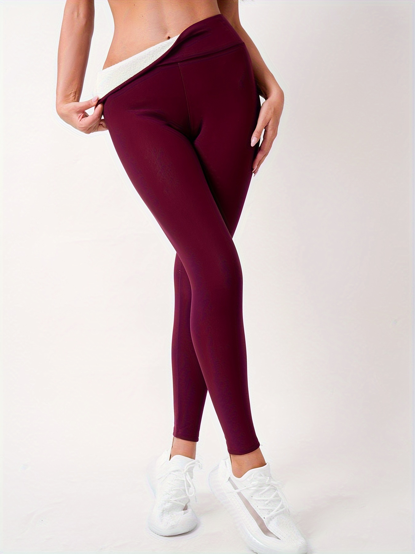 Women s Fleece Lined Leggings Soft Casual Stretch Base Layer Pants Comfort Elastic Waistband