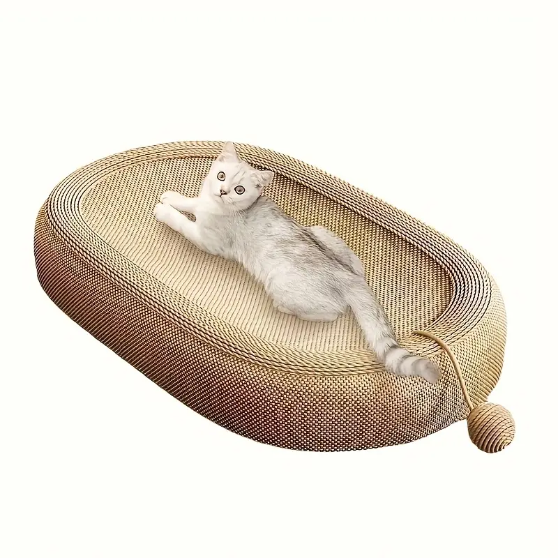 extra large oval cat scratching post board large heavy duty scratch pad with toy ball no assembly needed non toxic surface for indoor outdoor use ideal for multi cat households durable floor protector for furniture safety woven texture jute material Product details 4