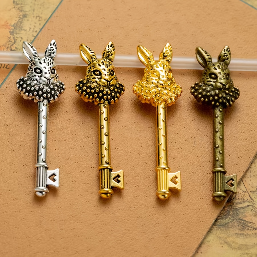 TEMU Lot de 4 breloques porte-clés lapin de de , breloques fantaisistes pour clé passe- à tête de lapin squelette, ensemble d'accessoires vintage et