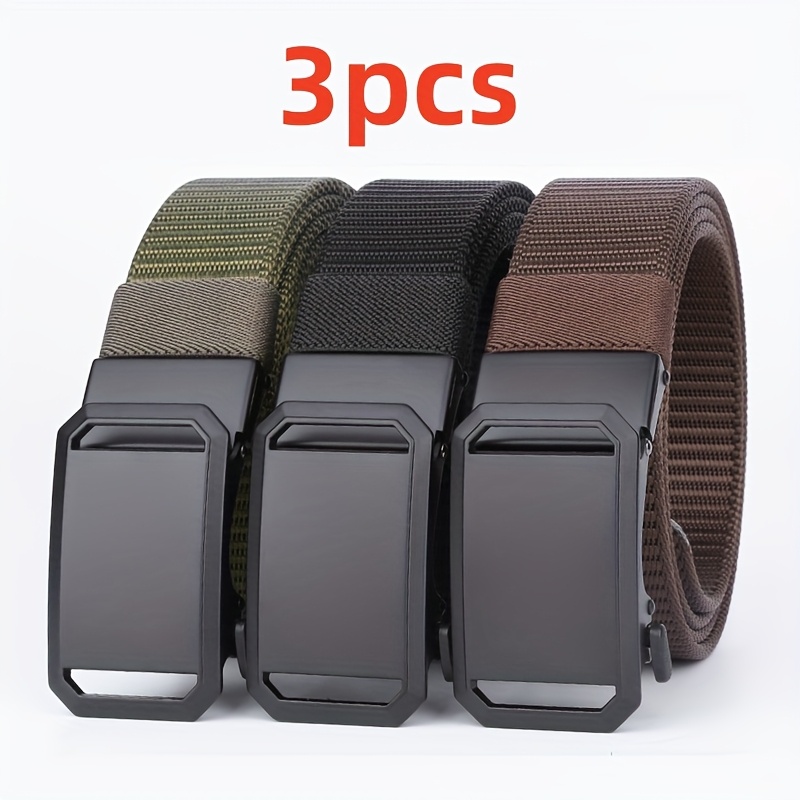 Men's Automatic Buckle Nylon Belt Square Iron Buckle