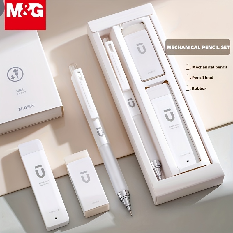 

M&g Ergonomic Mechanical Pencil Set, 0.5mm Hb Lead, Low-height Design With Built-in Eraser - Ideal For Office & School Use, |ergonomic Pencils|rubber Grip Pencil, Pencil Holder, Low , Automatic