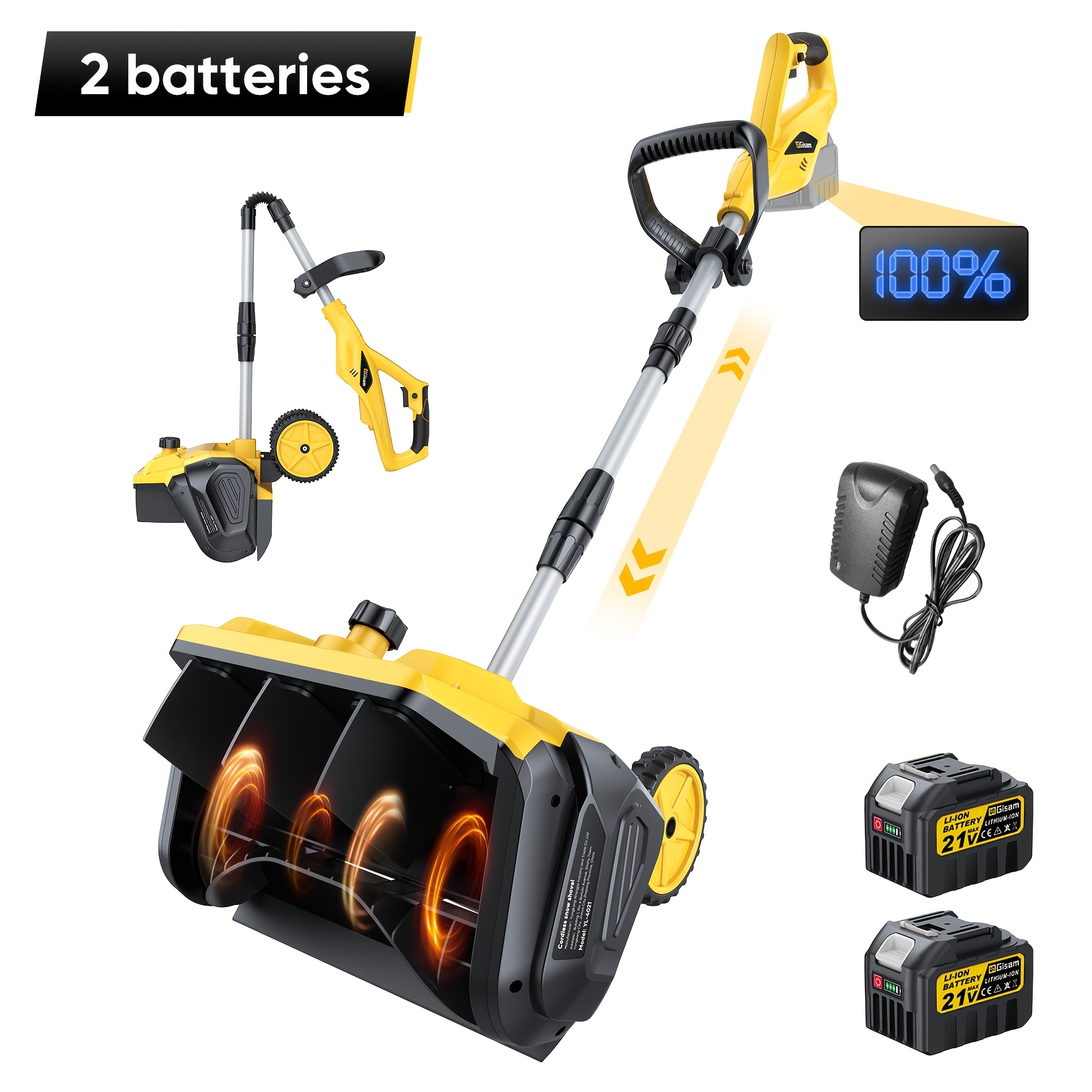 Image of Electric Cordless Snow Shovel, 3500w Battery Snow Blower With Dual 6.0ah Batteries & Base Plate, 25.6ft Throw, 13inx7in Brushless Snow Shovel With Wheels For Driveway, Patio, Deck, Walkway