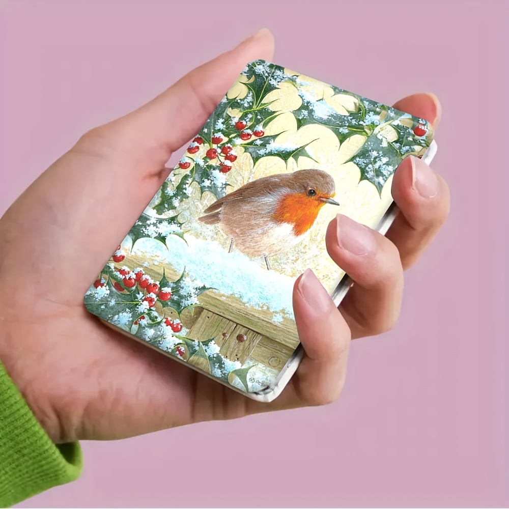 TEMU 1pc, Snowy Robin Pattern Mirror, Square Makeup Mirror, Reusable, Portable Folding Mini Mirror, Suitable For Makeup, Mirror, Daily Use, Touch-up,