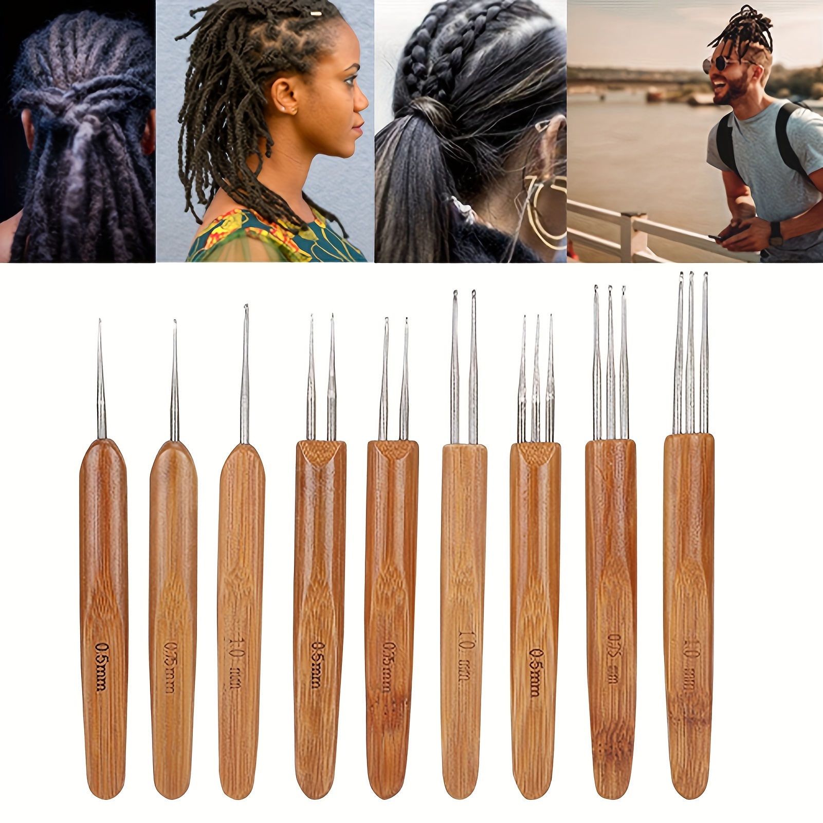 

9pcs Dreadlock Crochet Hook Set Single Double 3 Bamboo Handle Braid Hair Weaving Tool