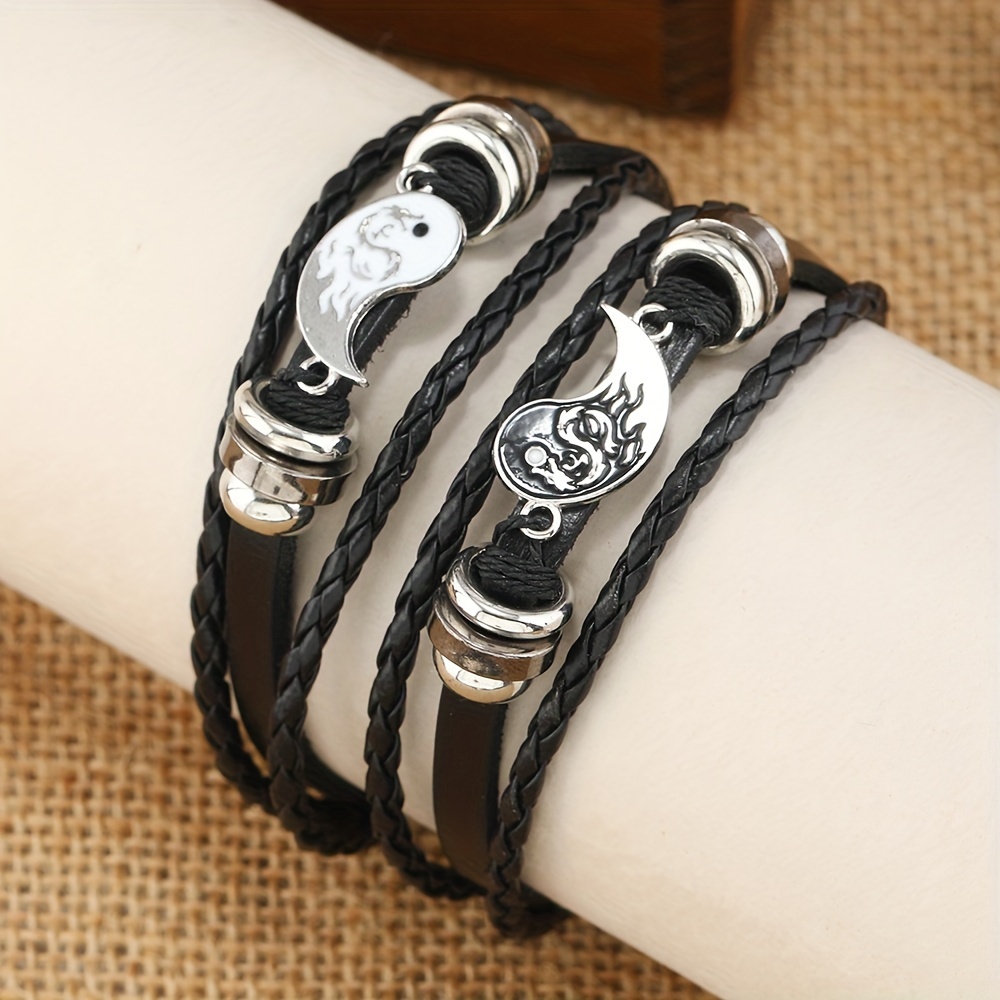 2pcs Retro Literary Style Handwoven Faux Leather Bracelets