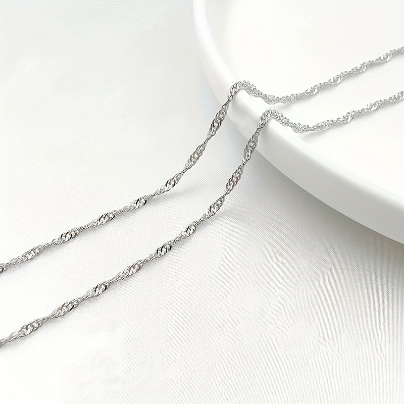 TEMU Simple Clavicle Chain With Water Wave Chain Made Of Pure Silvery S925, Fashionable And Versatile, Low Allergy Gift Box, Suitable For Daily Wear