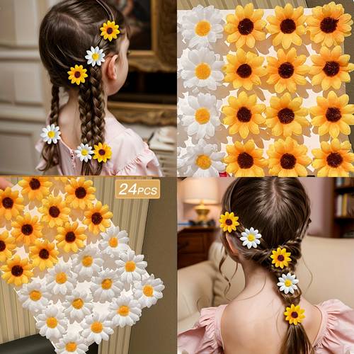 24pcs white and yellow womens hair clips fashionable and casual bohemian style flower shaped suitable for vacation travel