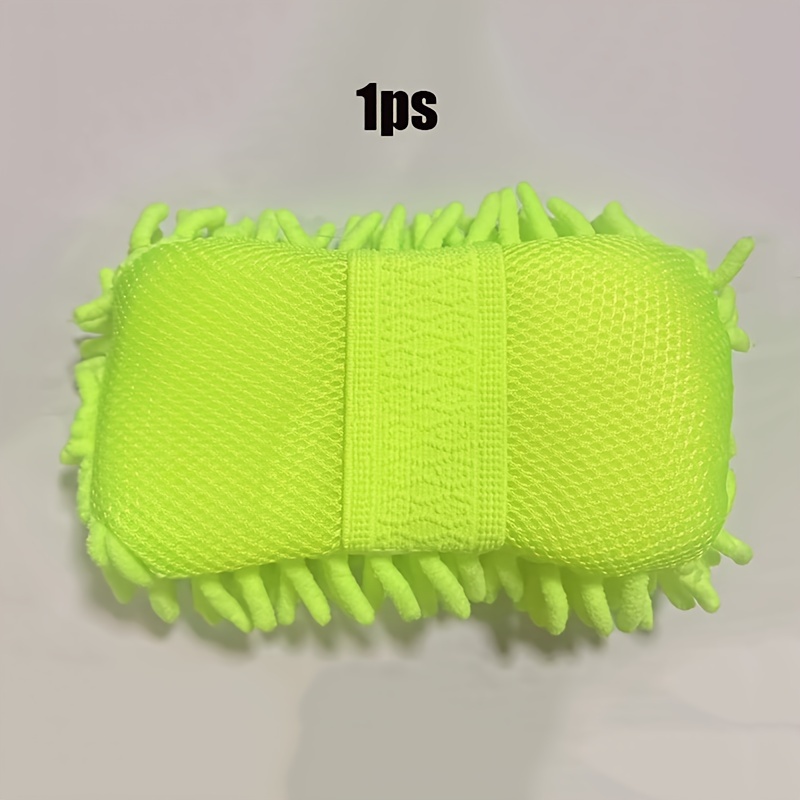 TEMU 1pc Car Wash Mitt Chenille Microfiber Wash Sponge , Ultra Absorbent Microfiber Waffle Drying Towel For Car Detailing, Green, 9.05in*5.11in*2.75in