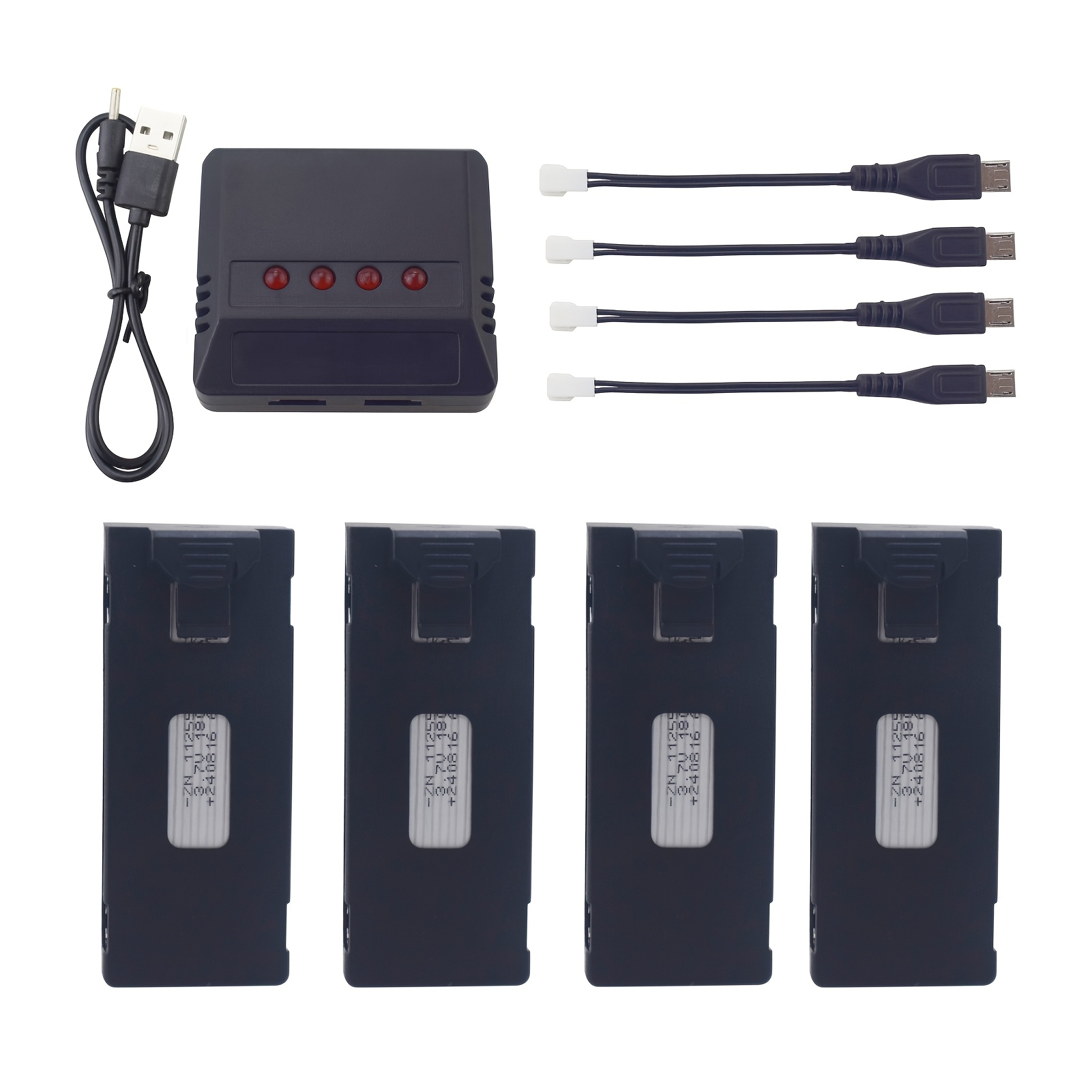 TEMU 4pcs 3.7v 1800mah Lithium Battery With 4in1 Charger For E88 E88pro E88max E99 E99pro P1 P5pro K3 S1 P8 Rc Four-axis Aircraft Accessories Uav