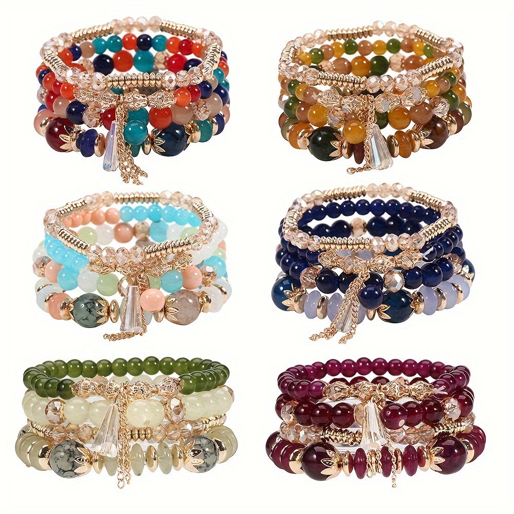 TEMU 6sets Bohemian Stackable Bead Bracelets For Women Stretch Bohemian Style Stretch Multilayered Boho Bracelet Set