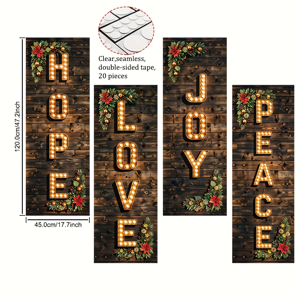 TEMU 4pcs, Christmas Church Banner, Vintage Light Bulbs With Christmas Decoration Patterns, Polyester Party Banner, Hanging Signs Great For Church