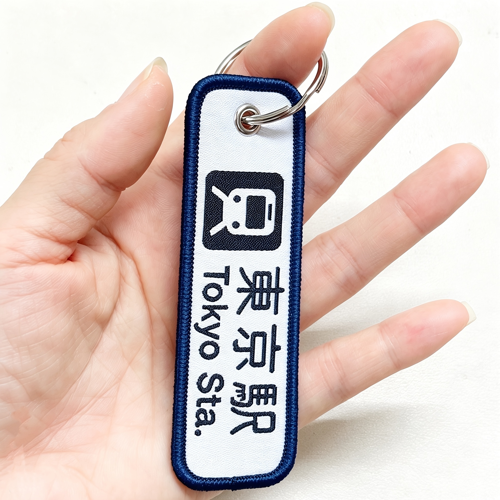 TEMU 1pc Logo Souvenir Double-sided Embroidered Keychain, Motorcycle Keychain For Men And Women