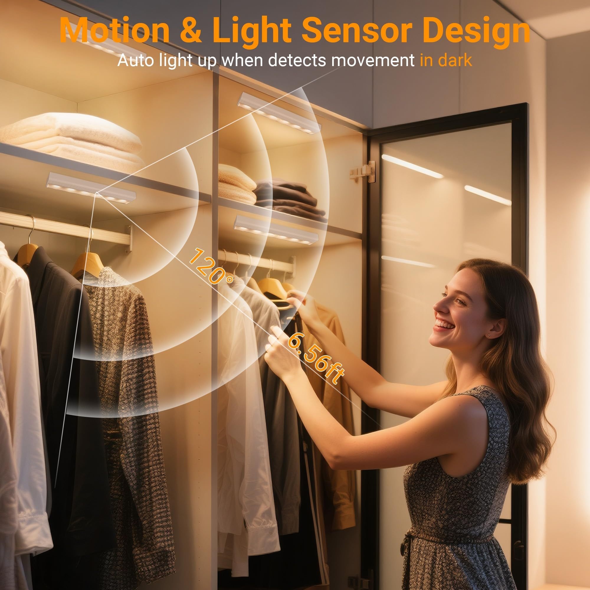 4 pack motion sensor led under cabinet lights 60 led wireless battery light strips with infrared sensor peel stick   for closet kitchen bathroom pantry ceiling wall under cabinet   no wiring