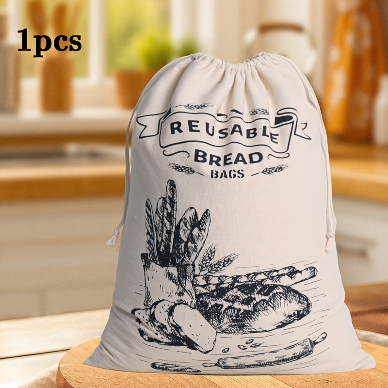 TEMU 1/2pcs Sacs à pain réutilisables en lin, Sacs de rangement à cordon de serrage pour toast et baguette, Pochettes d'emballage réutilisables